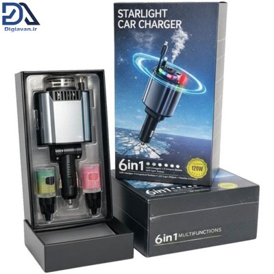 شارژر فندکی و خوشبوکننده خودرو 6 کاره مدل Starlight با رایحه افشانی و نورپردازی